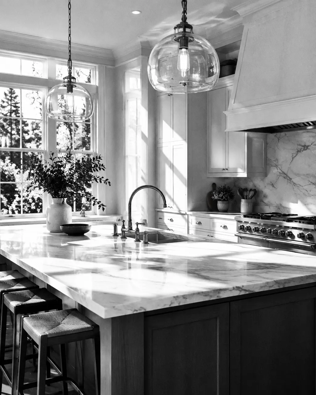 Bright, spotless residential kitchen after cleaning
